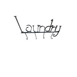 Metal laundry room sign with hooks